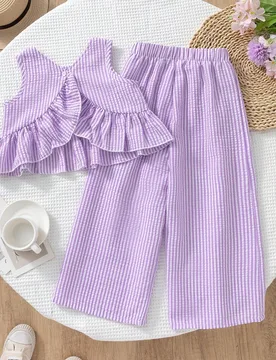 Pcs/Set Conjunto de Camisola y Pantalones a Rayas Casual de Verano para Niñas Jóvenes, Conjuntos de Ropa para Niñas Jóvenes, Ropa de Verano para N - Shein - FashionsVida
