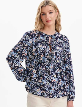 Floral Tie Neck Top Blue Mix female - Finery London - FashionsVida