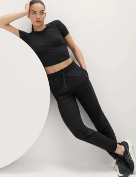 Cotton Rich Cuffed High Waisted Tapered Joggers Black female - Goodmove - FashionsVida