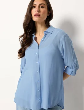 Crinkle Tab Sleeve Shirt - Light Blue - Size: 20 - M&Co - FashionsVida