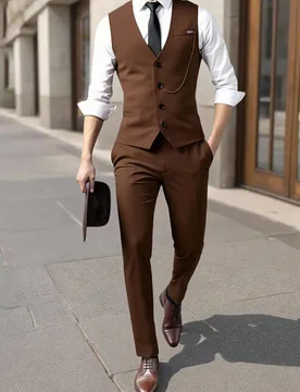 Conjunto de traje formal de chaleco y pantalones lisos para hombres, atuendos de vestir para hombres, ceremonia - Shein - FashionsVida