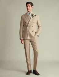 Slim Fit Pure Linen Double Breasted Suit Jacket Taupe male