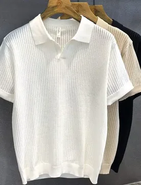 Summer New Style Men's Collarless Short-Sleeved Sweater - Solid Color Knitted Shirt - Aliexpress - FashionsVida
