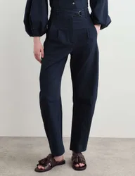 Cotton Rich Checked Barrel Leg Trousers Navy female