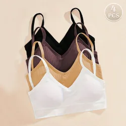 Set de 4 sujetadores sin costuras a rayas para mujer, sujetadores con aros sexy y cómodos