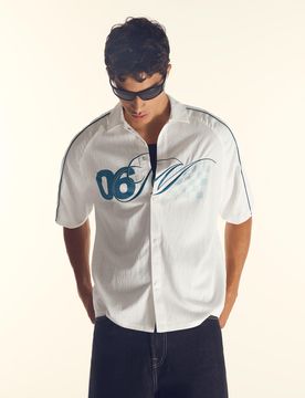 Chemise À Manches Courtes Style Racing S Blanc