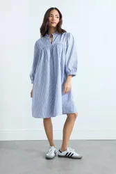 Petite Stripe Smock Dress - Light Blue - Size: 14