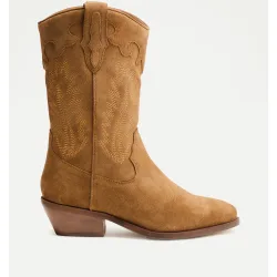 Bota bordados contraste mujer piel