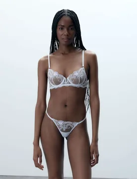 Marseille Embroidered Mesh Thong White female - Bluebella - FashionsVida