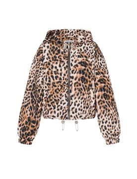 Giacche donna - capospalla lungo nylon stampa leopardo - marrone