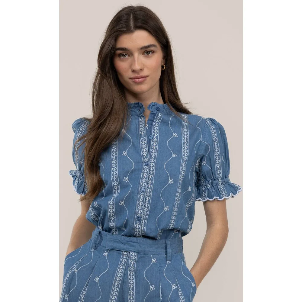 Blusa de manga corta denim de mujer - El Ganso - FashionsVida
