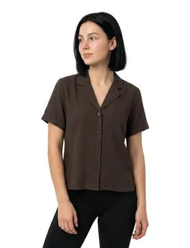 Chemise à Manches Courtes Sanne Regular Seal Brown 36 - Object - FashionsVida