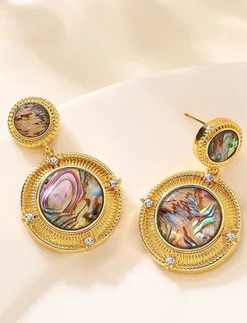 Retro style mid-century style round natural abalone shell earrings, elegant and majestic face-slimming commuting earrings - Aliexpress - FashionsVida