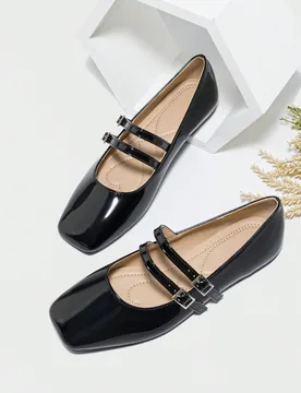 Zapatos planos tipo Mary Jane para mujer, con tiras, punta cuadrada, adecuados para pies anchos, suela suave y cómoda para uso casual diario, aptos p - Shein - FashionsVida