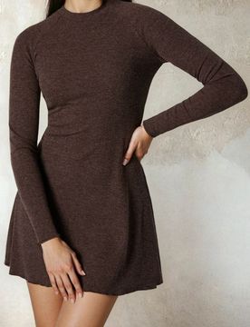 Vestito mini a costine - marrone