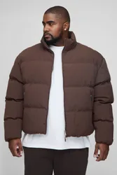 Mens Plus Man Boxy Fit Funnel Neck Puffer Coat - Brown Nylon - Size 4xl