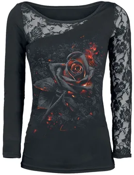 Gothic Langarmshirt - Burnt Rose - S bis 4XL - für Damen - Größe XL - schwarz - Frauen - female - Spiral - FashionsVida