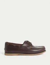 Wide Fit Leather Boat Shoes Brown male