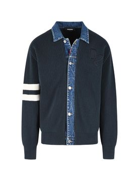 Cardigan blu uomo colletto denim