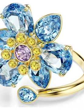 Anello aperto Idyllia, Taglio misto, Fiore, Blu, Finitura oro 18K 50 - Swarovski - FashionsVida