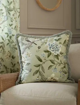 Chenille Porcelain Garden Cushion Green Mix - Sanderson - FashionsVida
