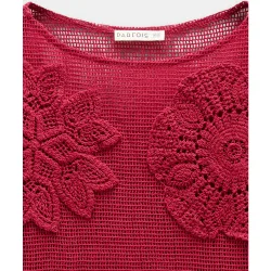 Camiseta de mujer 100% algodón de manga larga perforada con bordados