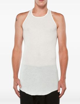 Ribbed Semi-Sheer Sleeveless Tank with Curved Hem