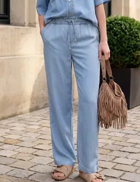 Street One Straight Leg Hose mit Paperbagbund female Blau
