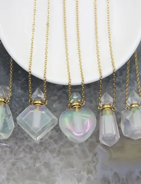 Shaped Gold Plated Chains Rainbow Aura Crystal Perfume Bottle Pendants Necklace,AB Quartz Essential Oil Diffuser Vial Charms - Aliexpress - FashionsVida