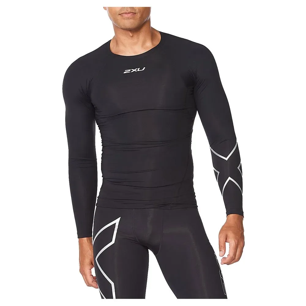 Maglietta A Maniche Lunghe Core Compression Black / Silver S - 2XU - FashionsVida