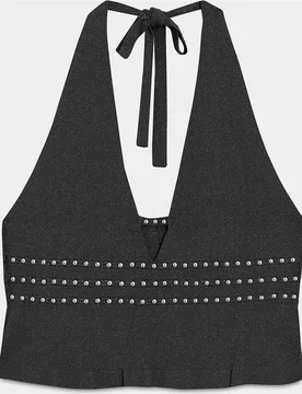Top de mujer con cuello halter y detalle tachuelas - Noon - FashionsVida