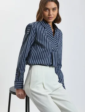 Women's Forever Stripe Boxy Cotton Placket Detail Woven Shirt Size: 8 - Stripe - Size: 8 - Karen millen - FashionsVida