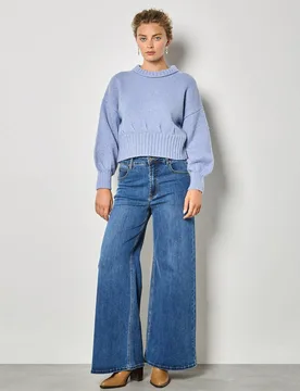 Women's Pleat Detail Crop Jumper in Blue Size: 14 - Blue - Size: 14 - Apricot - FashionsVida