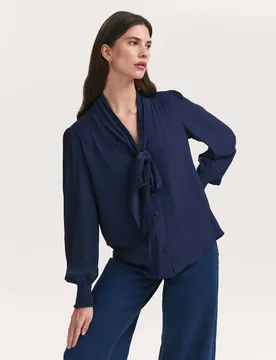Crepe Tie Neck Blouse Navy female - Finery London - FashionsVida
