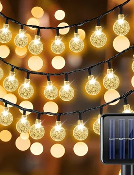 Luces de Cadena de Bola de Cristal Alimentadas por Energía Solar LED, Longitud 9.8/16.4/22.9/39.3ft, Impermeables, 8 Modos de Iluminación, Blanco C? - Shein - FashionsVida