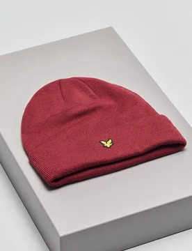 Berretto bordeaux con risvolto e logo aquila gialla ricamata - Lyle & Scott - FashionsVida