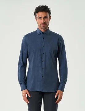 Camicia blu denim in tessuto tecnico active a trama diagonale - Xacus - FashionsVida