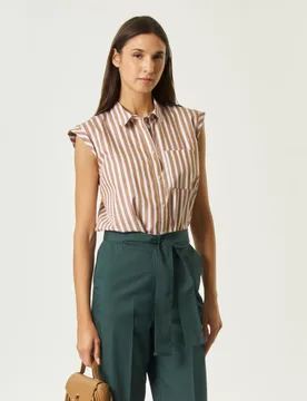 Camicia color cammello a righe bajadera in popeline con taschino - Emme Marella - FashionsVida