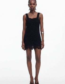 Vestido mini crochet, Mujer, Algodon, Negro, XS