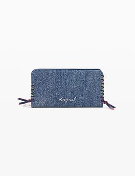 Portefeuille moyen denim cœur, , Coton, Bleu, U
