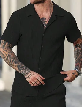 Camisa casual de manga corta de un solo pecho de unicolor para hombre - Shein - FashionsVida