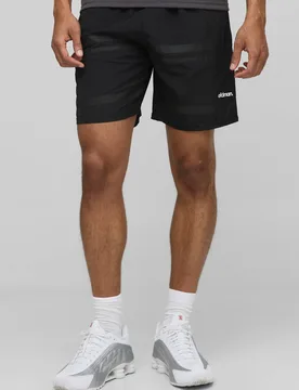 Men's Elasticated Waist Relaxed Crinkle Nylon Striped Shorts Black Size X-Small Black XS - boohooMAN - FashionsVida