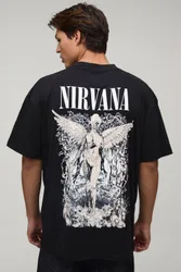 Herren Übergroßes Nirvana Lizenz-Druck T-Shirt Black Größe Large