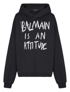 Balmain Front Print Cotton Hoodie