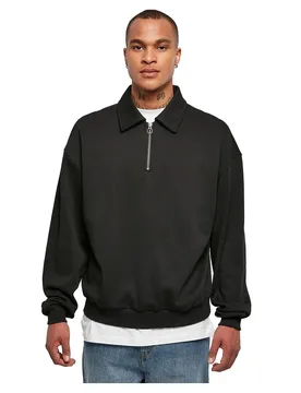 Felpa Con Mezza Zip Shirt Collar Black 2XL - Urban classics - FashionsVida