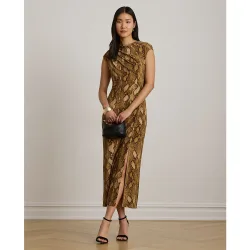 Vestido midi con cuello barco y print de serpiente