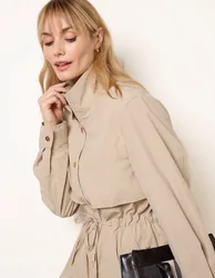 Adjustable Tie Up Light Weight Jacket - M / STONE - female