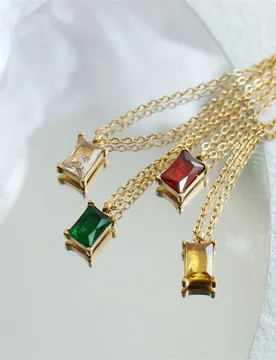 Good Quality Square Zircon Necklace 18K Gold Plated Red/Green Cubic CZ Pendant Colorful Minimalist Stainless Steel Neck Jewelry - Aliexpress - FashionsVida