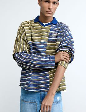 Camiseta combinada rayas, Hombre, MarróN, S