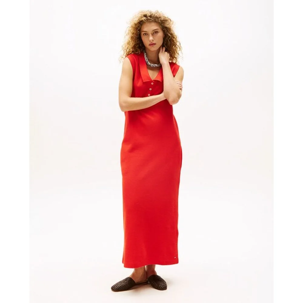 TH SS25 RUNWAY Vestido de mujer largo estilo polo sin mangas - Tommy Hilfiger - FashionsVida